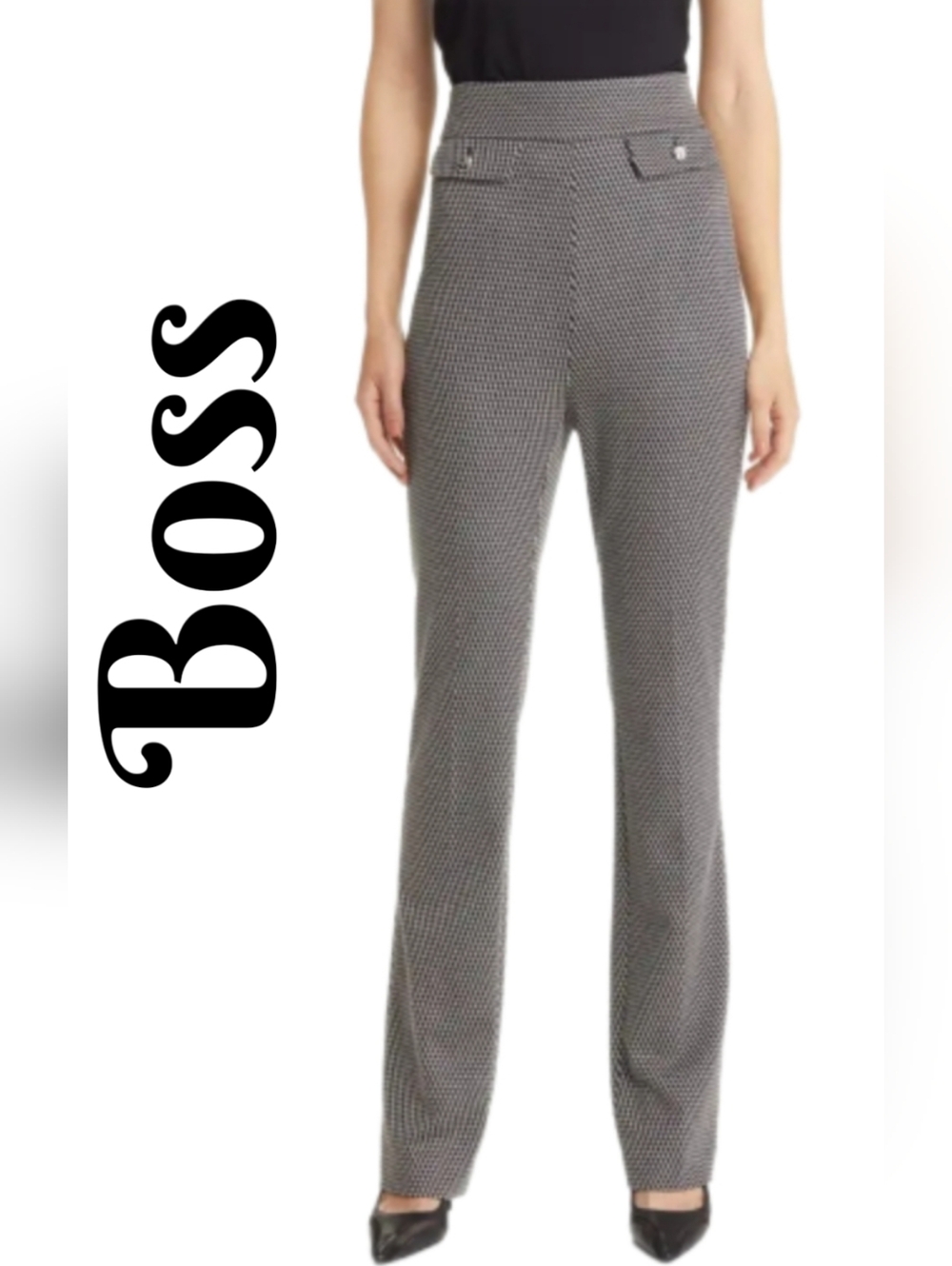 Hugo Boss Women's Tubeka Geo Print High Waist Knit Pants Sz 12 Black & White
